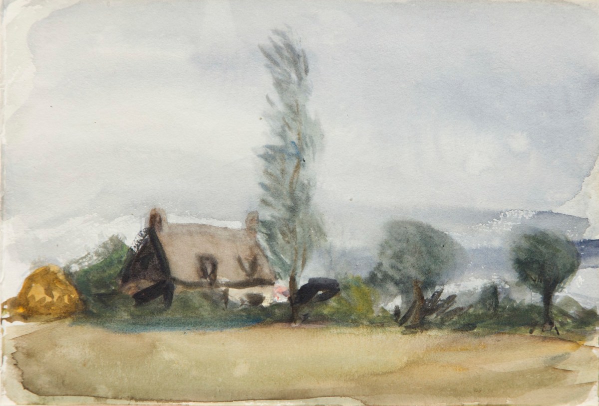 Sir George Clausen RA, Study of a cottage on a grey day