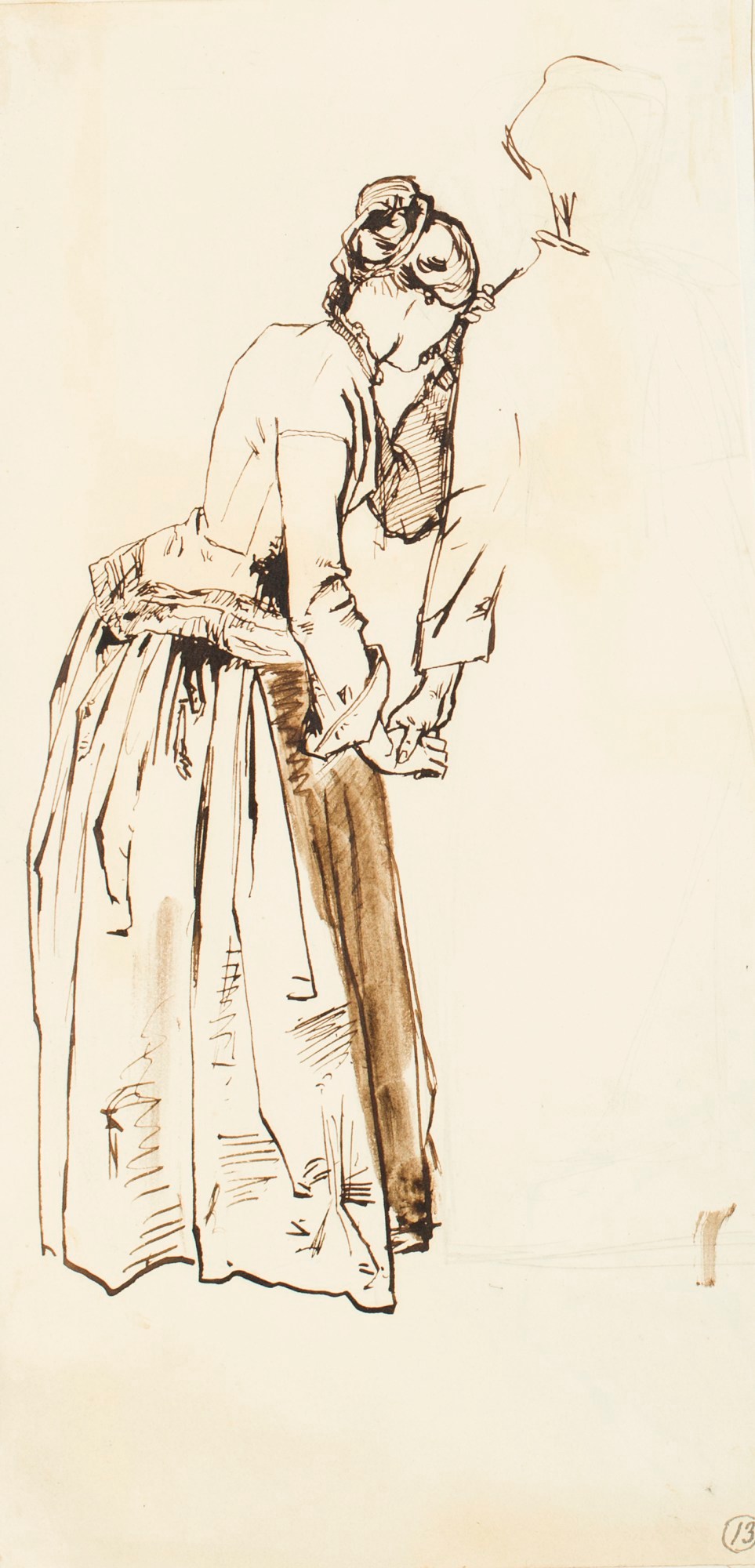 Henry Hugh Armstead RA, Study of a woman leaning on another figure's shoulder for an illustration to Tennyson's Dora