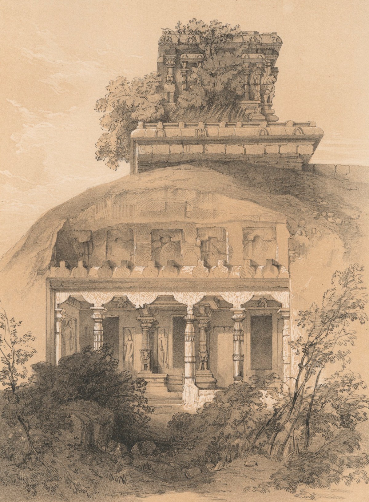 James Fergusson, Mahavellipore: Cave with Structural Vimana