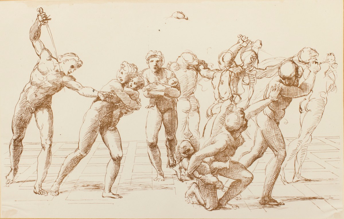 Raphael, Plate 13: 'first idea for the celebrated massacre of the innocents' attributed to Raffaello Sanzio