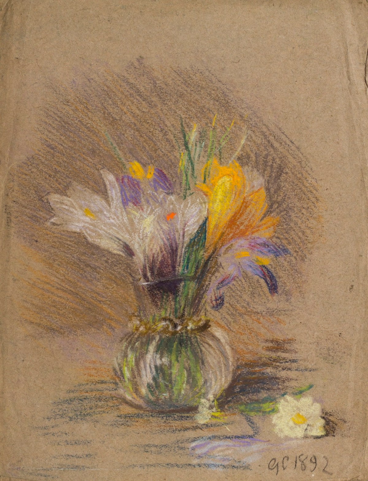 Sir George Clausen RA, Study of a vase of crocuses