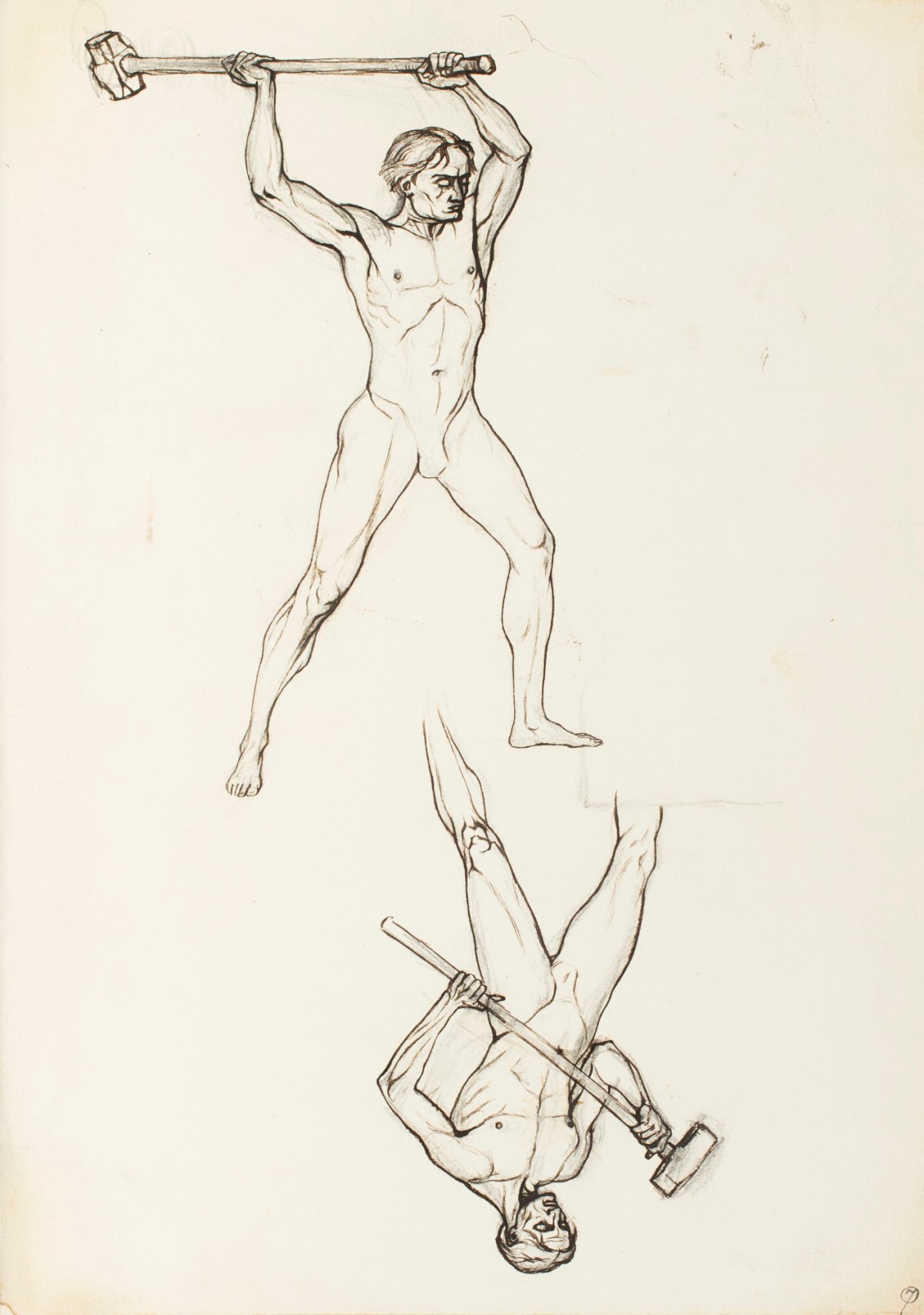Henry Hugh Armstead RA, Two standing male figures carrying mallets, for the Albert Hall frieze