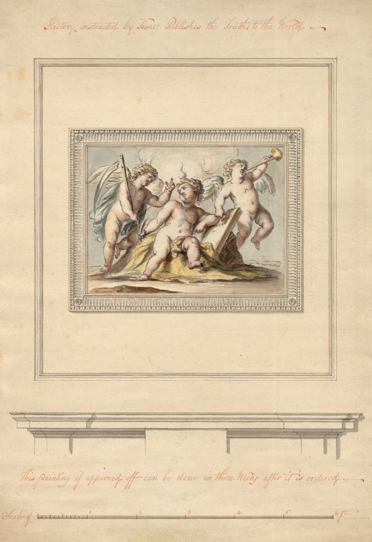 John Yenn RA, Design for a painted panel above a chimney piece, entitled 'History instructed by Time Publishes the Truth to the World'