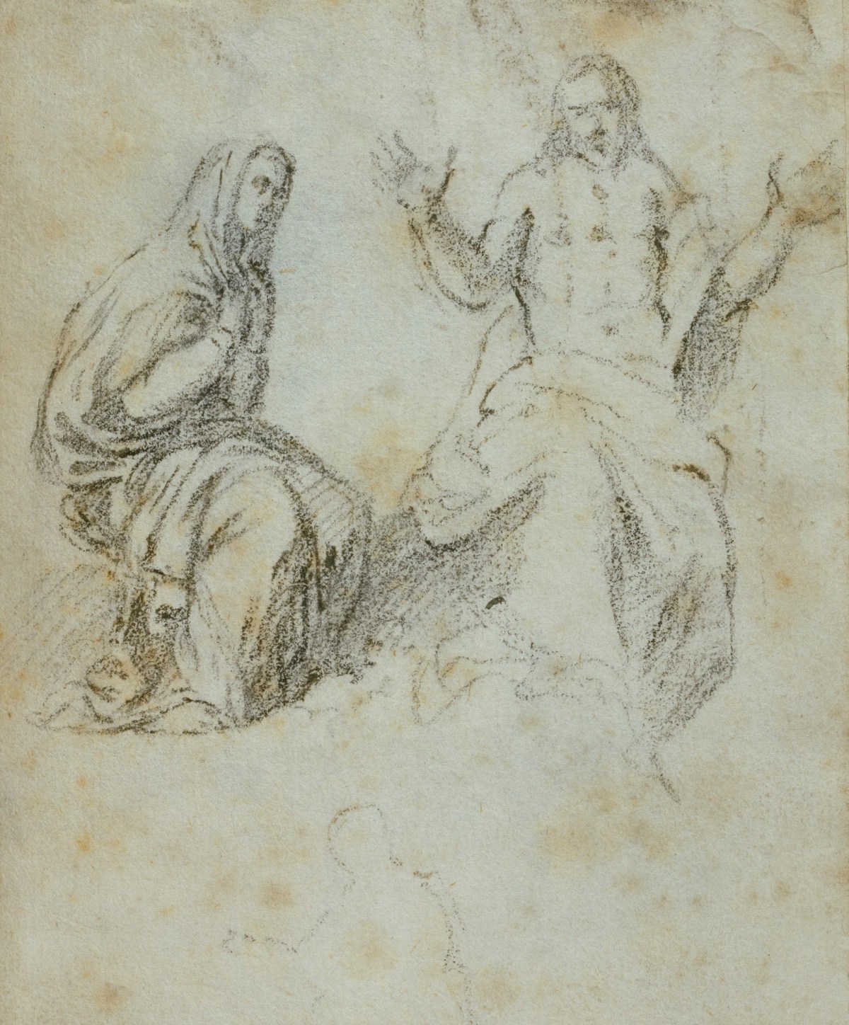 Benjamin West PRA, Leaf from a sketchbook with a drawing of Christ and the Virgin Mary after Raphael's Disputà