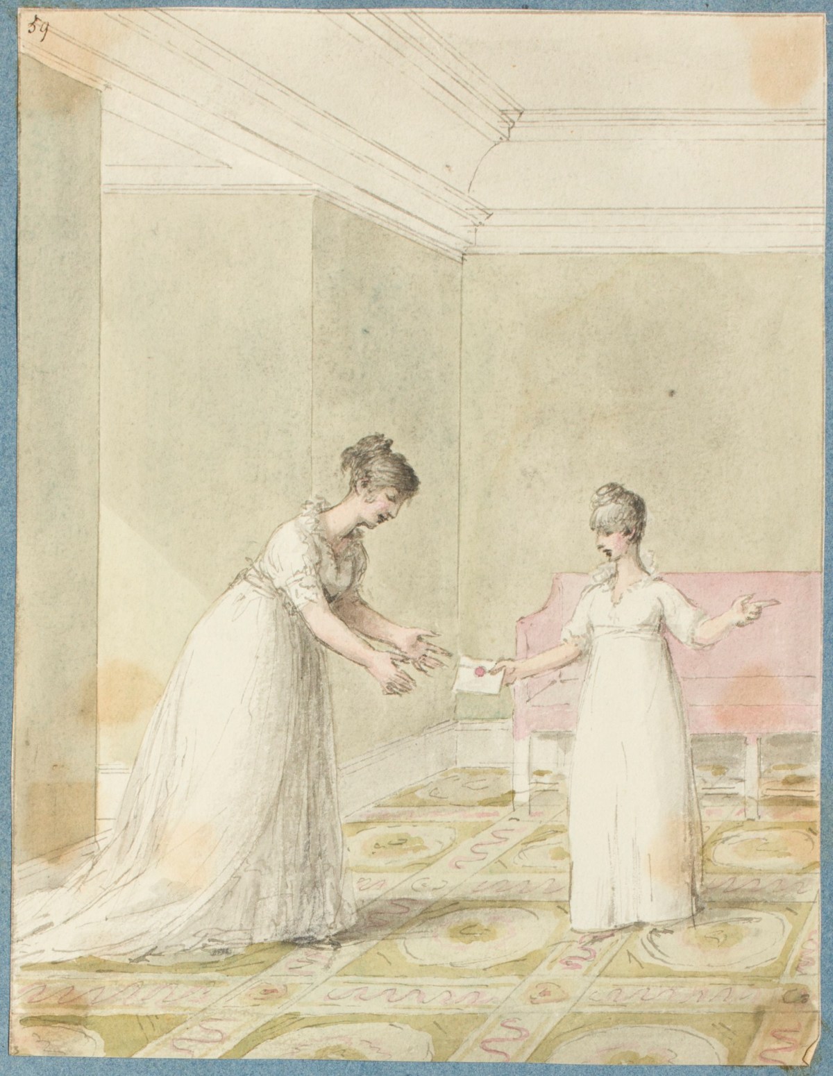 George Dance RA, A woman handing a letter to another woman