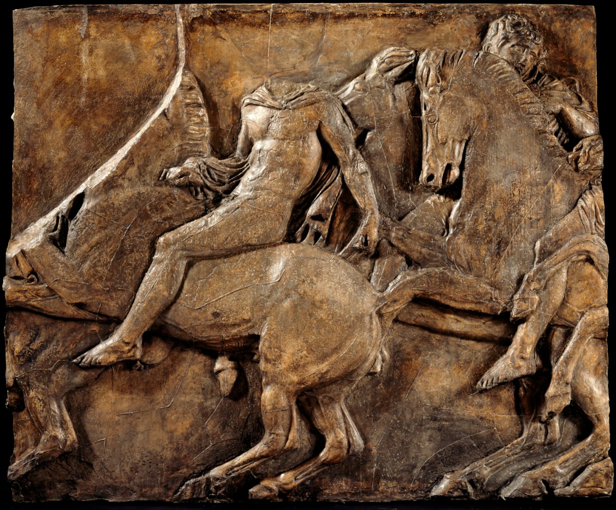 British Museum, Cast of slab of riders from North frieze of Parthenon (figures 113-114, Slab XLI =Michaelis XXXVI)