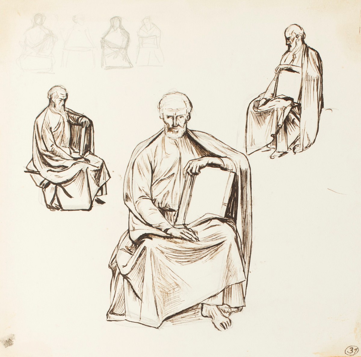 Henry Hugh Armstead RA, Studies of seated male figures for Llandaff Cathedral carvings