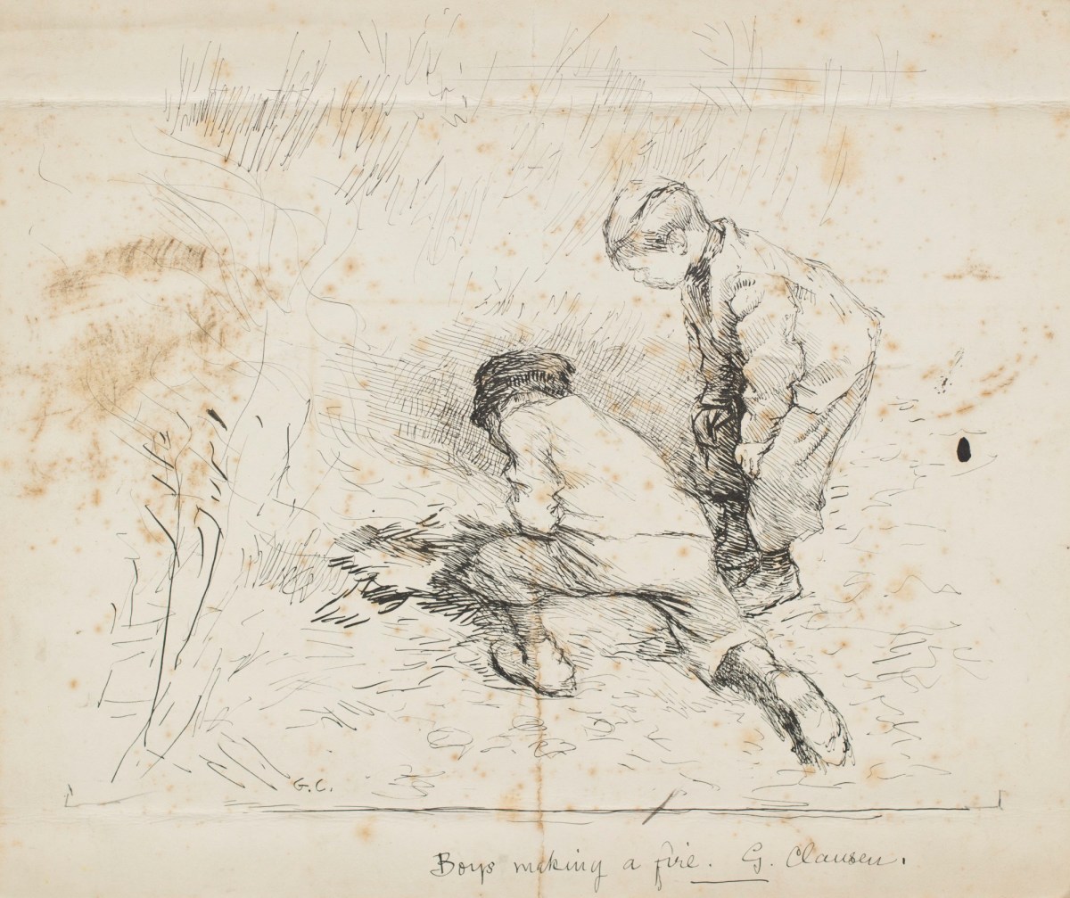 Sir George Clausen RA, Drawing after 'Boys Making a Fire'