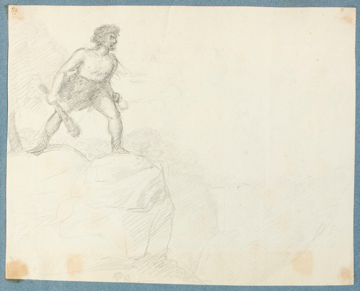 George Dance RA, A man holding a club in a landscape