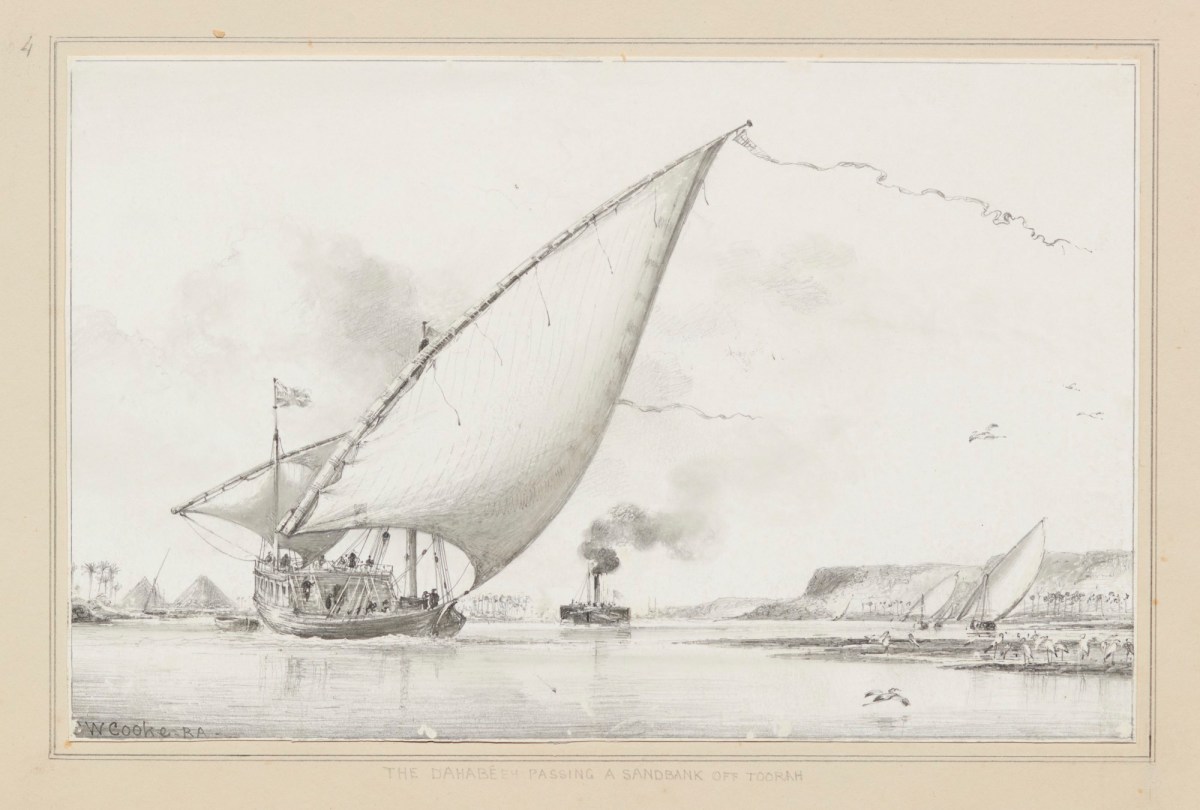 Edward William Cooke RA, The Dahabieh Passing a Sandbank off Tourah