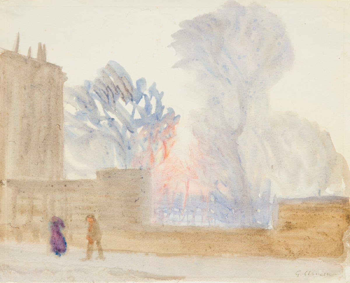 Sir George Clausen RA, An urban street scene with figures