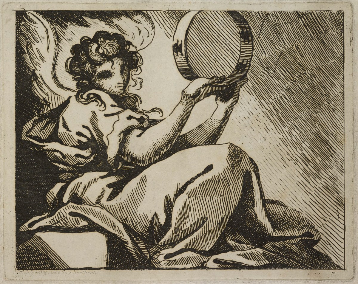 James Northcote RA, A winged angel seated holding up a tambourine