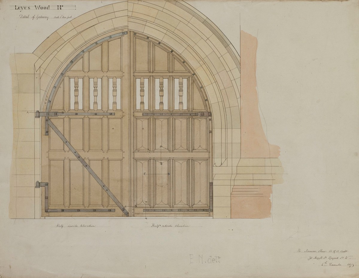 Richard Norman Shaw RA, Design for gateway, Leyswood, Groombridge, Sussex: half elevations
