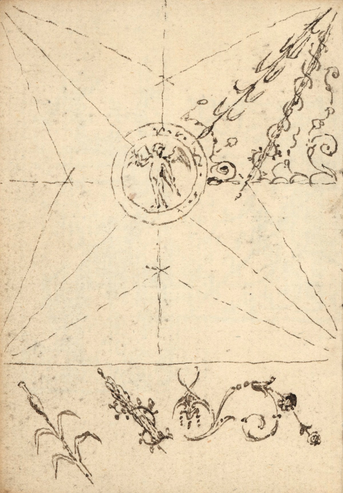 Benjamin West PRA, Leaf from a sketchbook with drawings of grotesque ornament