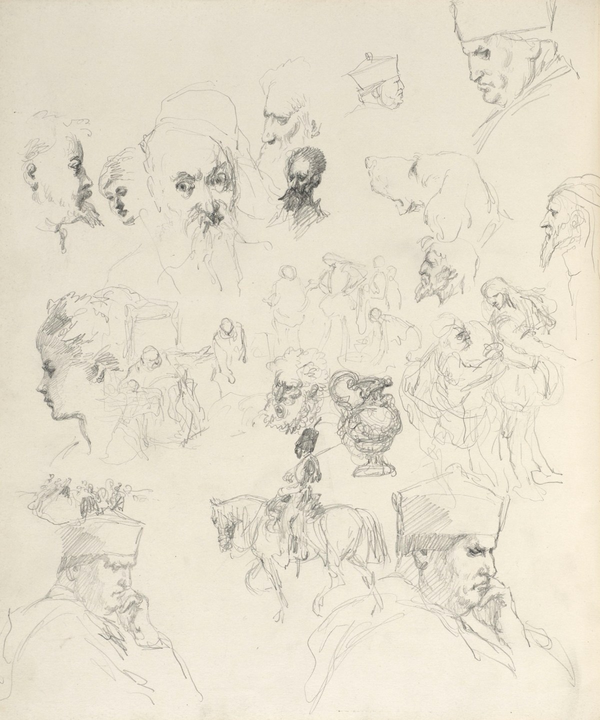 Sir John Gilbert RA, Sketches of heads, including Cardinal Wolsey