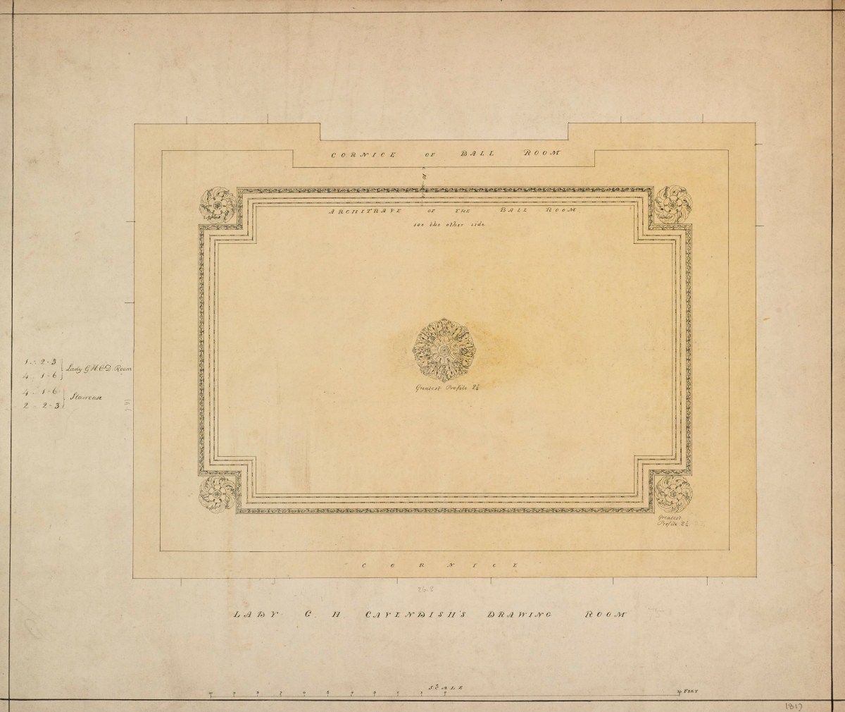 Samuel Ware, Design for ceiling of Lady G.H. Cavendish's drawing room, Burlington House, Piccadilly, Westminster, London: plan