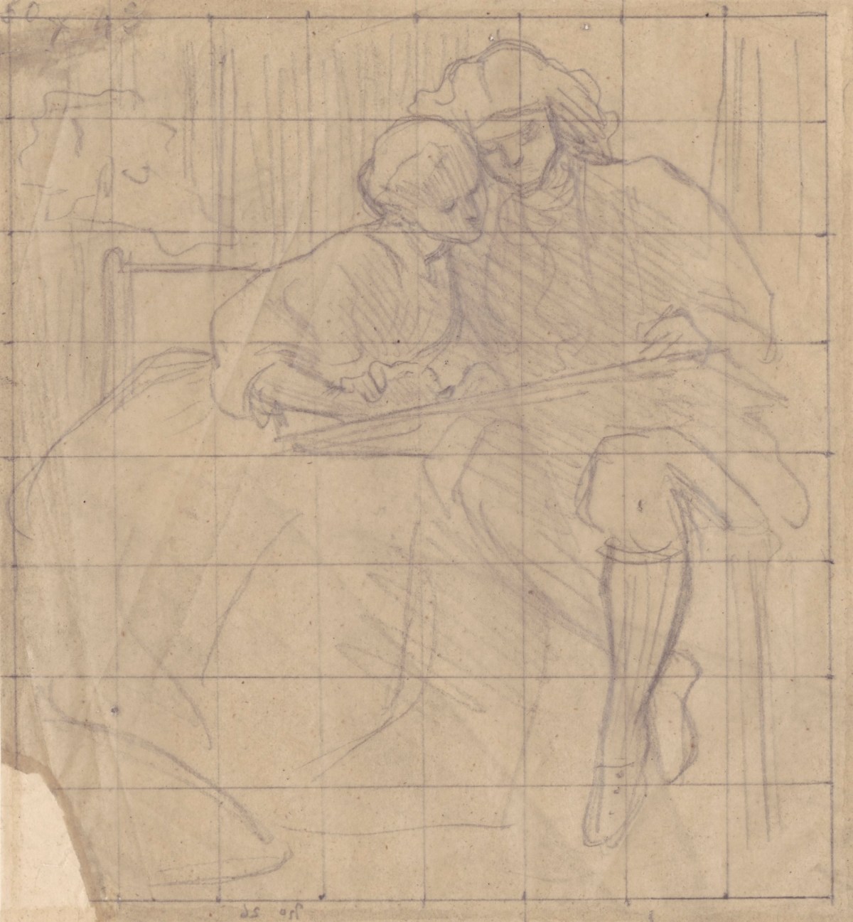 Lord Leighton PRA, Squared up tracing for 'The Painter's Honeymoon'