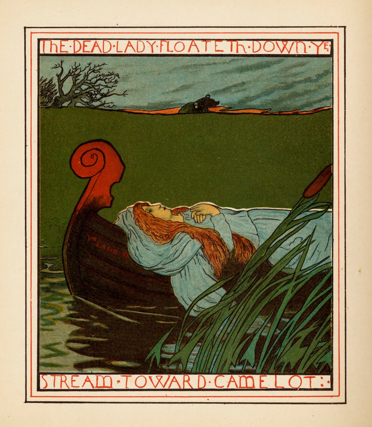Howard Pyle, 'The dead Lady floateth down ye / stream toward Camelot'