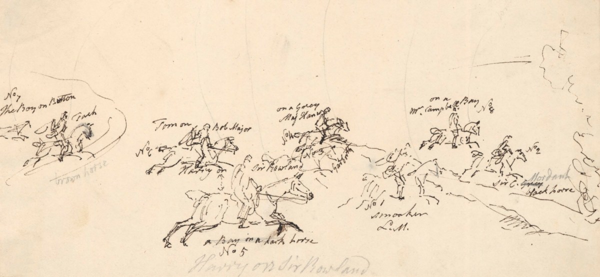 Philip Reinagle RA, Sketch of figures on horseback, probably a hunt