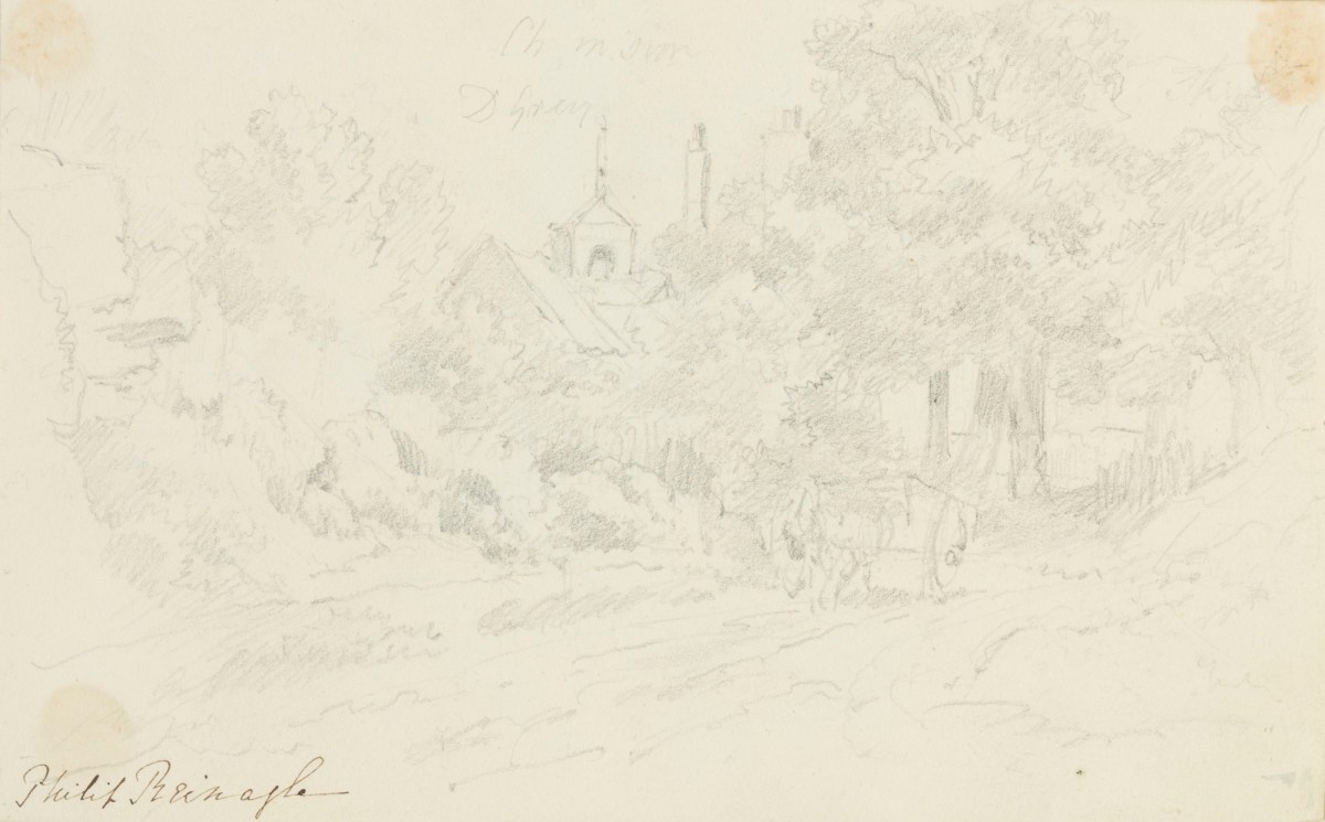 Philip Reinagle RA, Drawing of a horse drawn cart going down a path