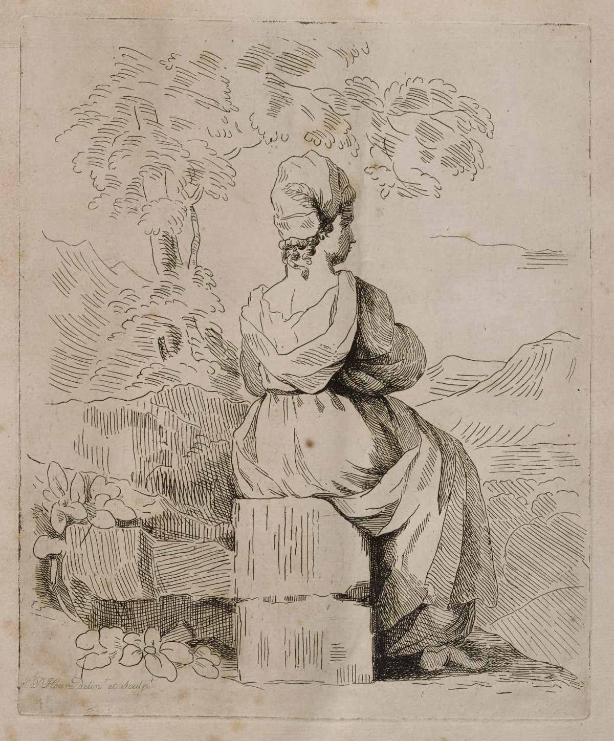 Prince Hoare, Woman wearing cap seated on two blocks of stone