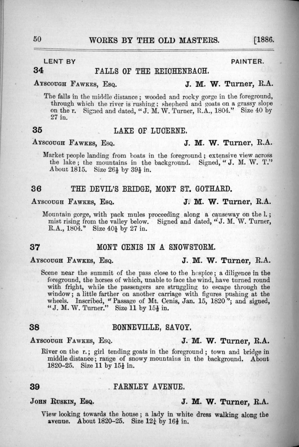 Page 50 of 1886 - Old Masters, deceased masters of the British School, Joseph Wright of Derby ARA and J.M.W. Turner RA