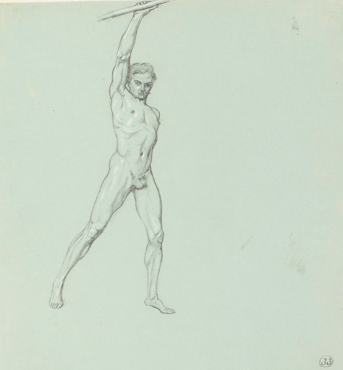 Henry Hugh Armstead RA, Study of a male nude for a silver centrepiece designed by Armstead for presentation to the Royal Academy