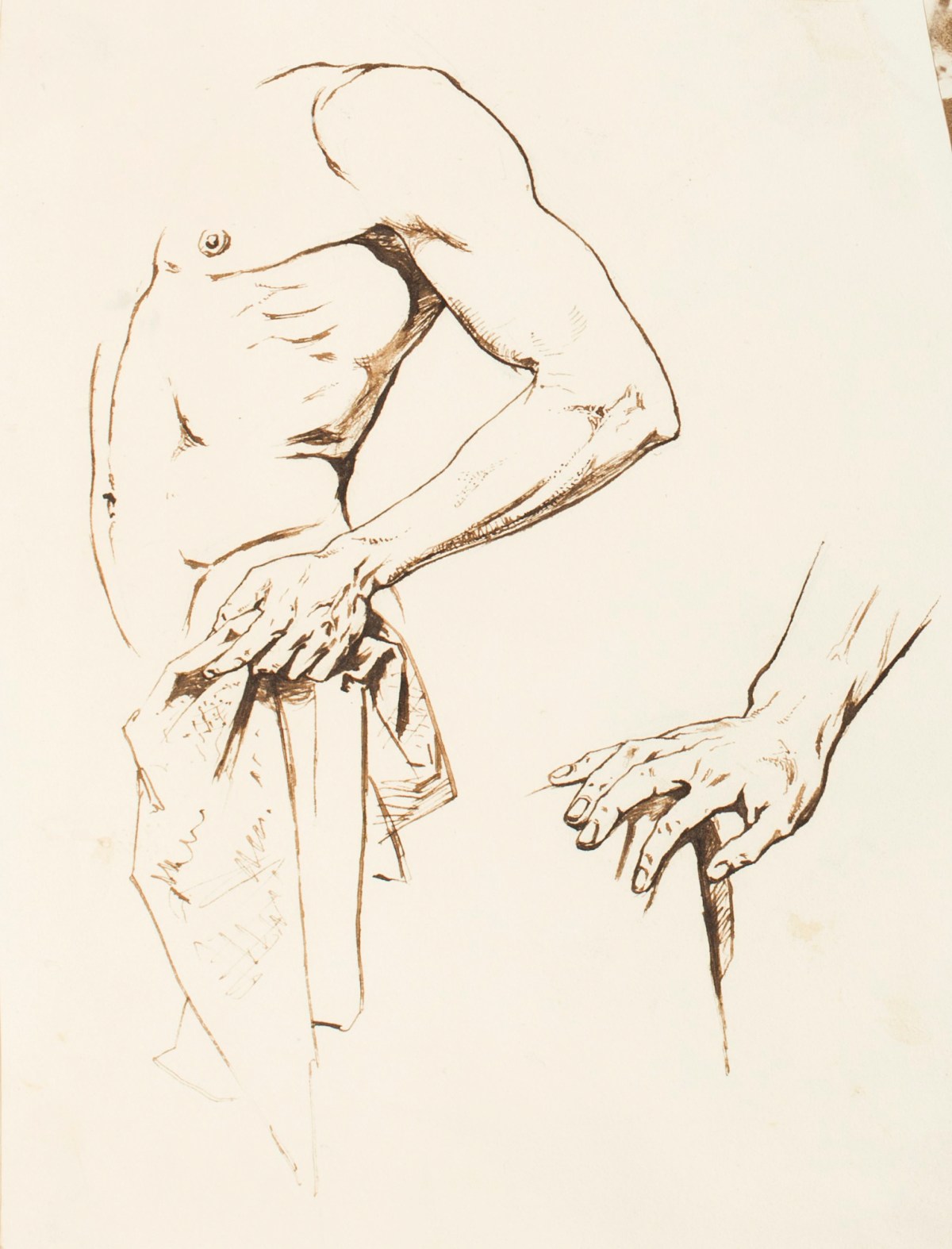 Henry Hugh Armstead RA, Study of the torso of a male figure and a detail of the right hand
