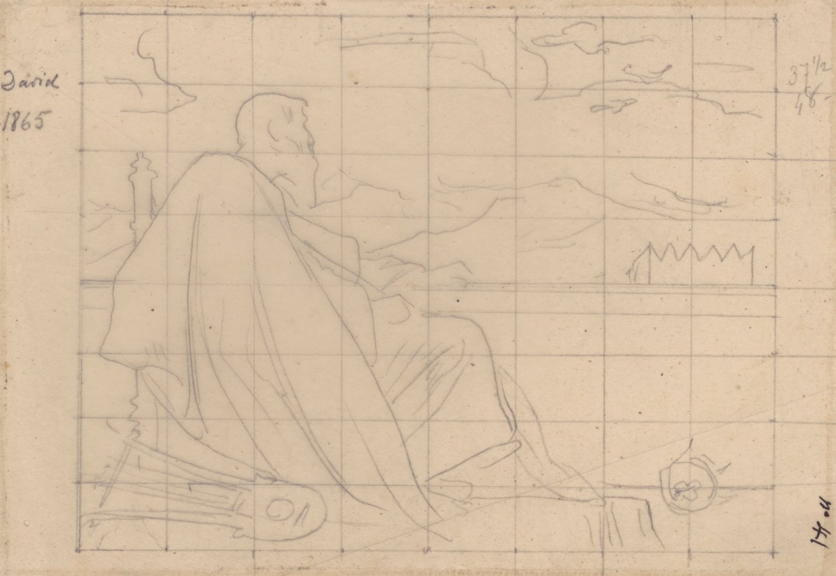 Lord Leighton PRA, Squared up tracing for 'David - Oh that I had the wings of a dove! For then I would fly away and be at rest'