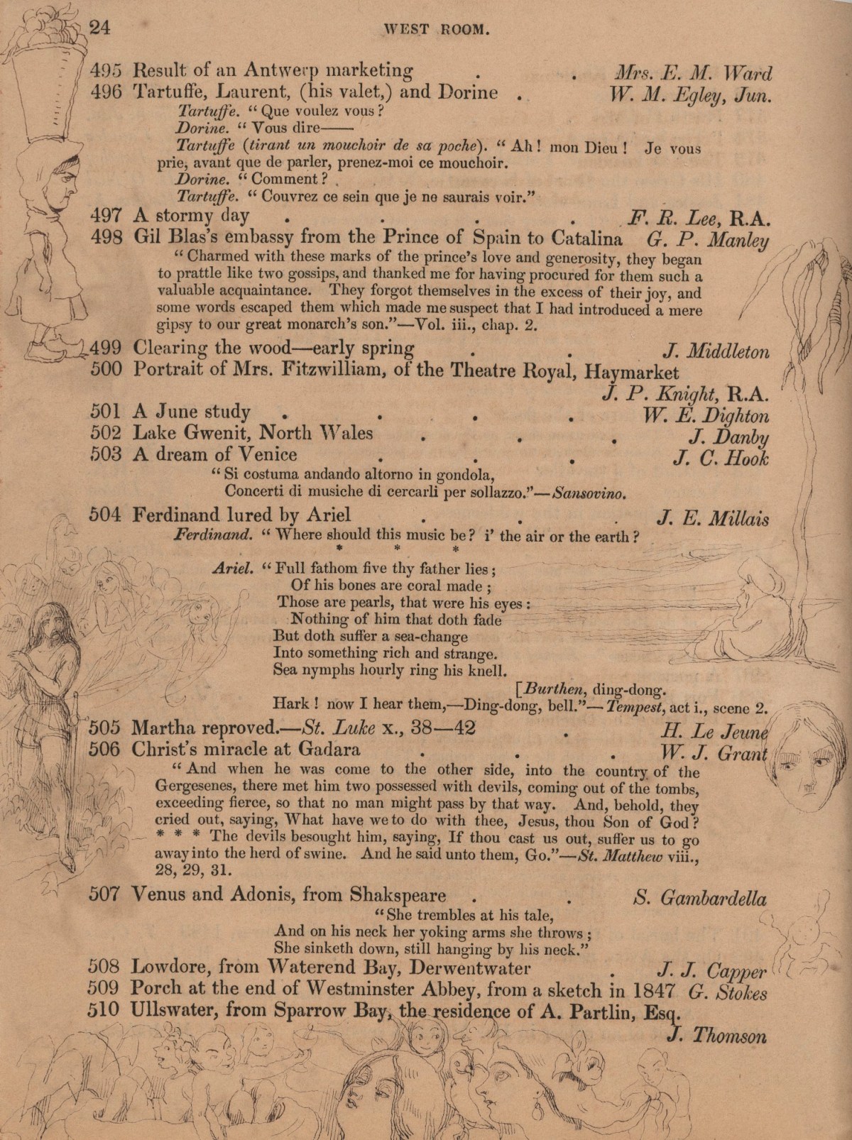 Richard Doyle, Page from the catalogue of the Royal Academy annual exhibition (1850) with drawings