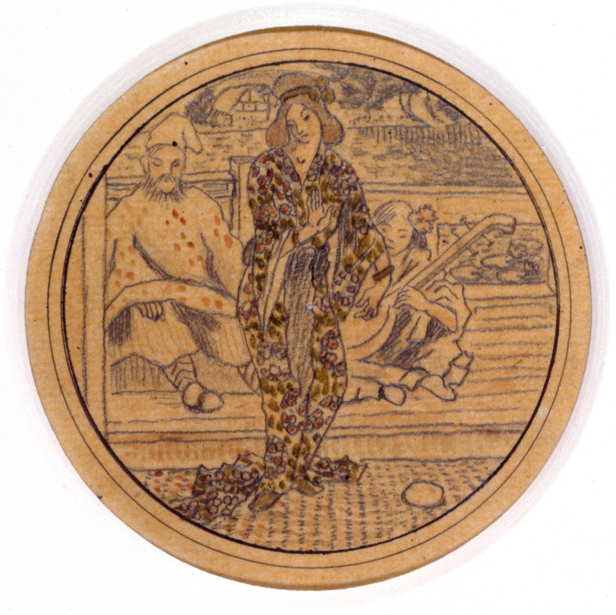 Lucien Pissarro, Design for a woodcut entitled 'Mes yeus fixes'