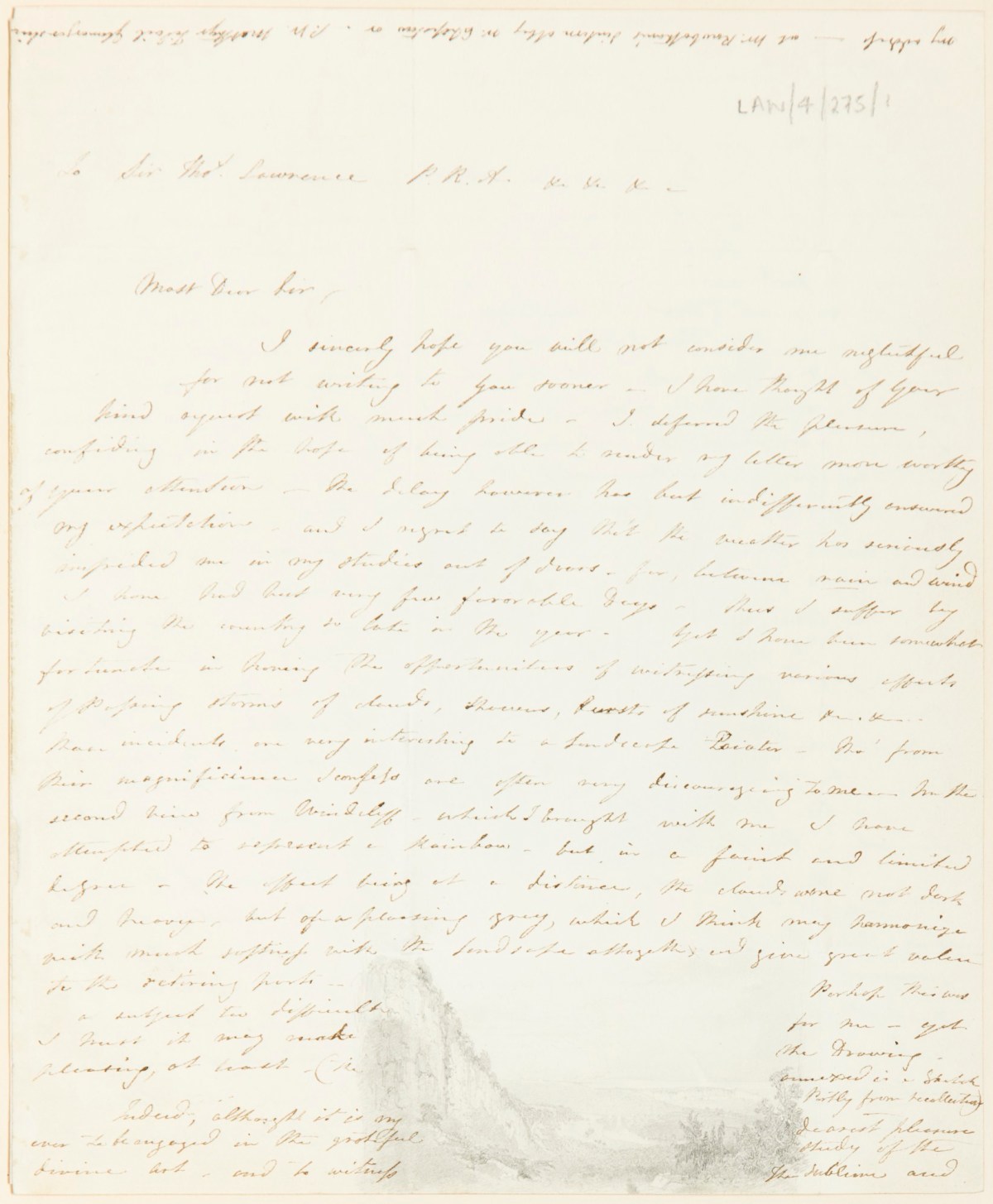 Penry Williams, Two landscape sketches on a letter