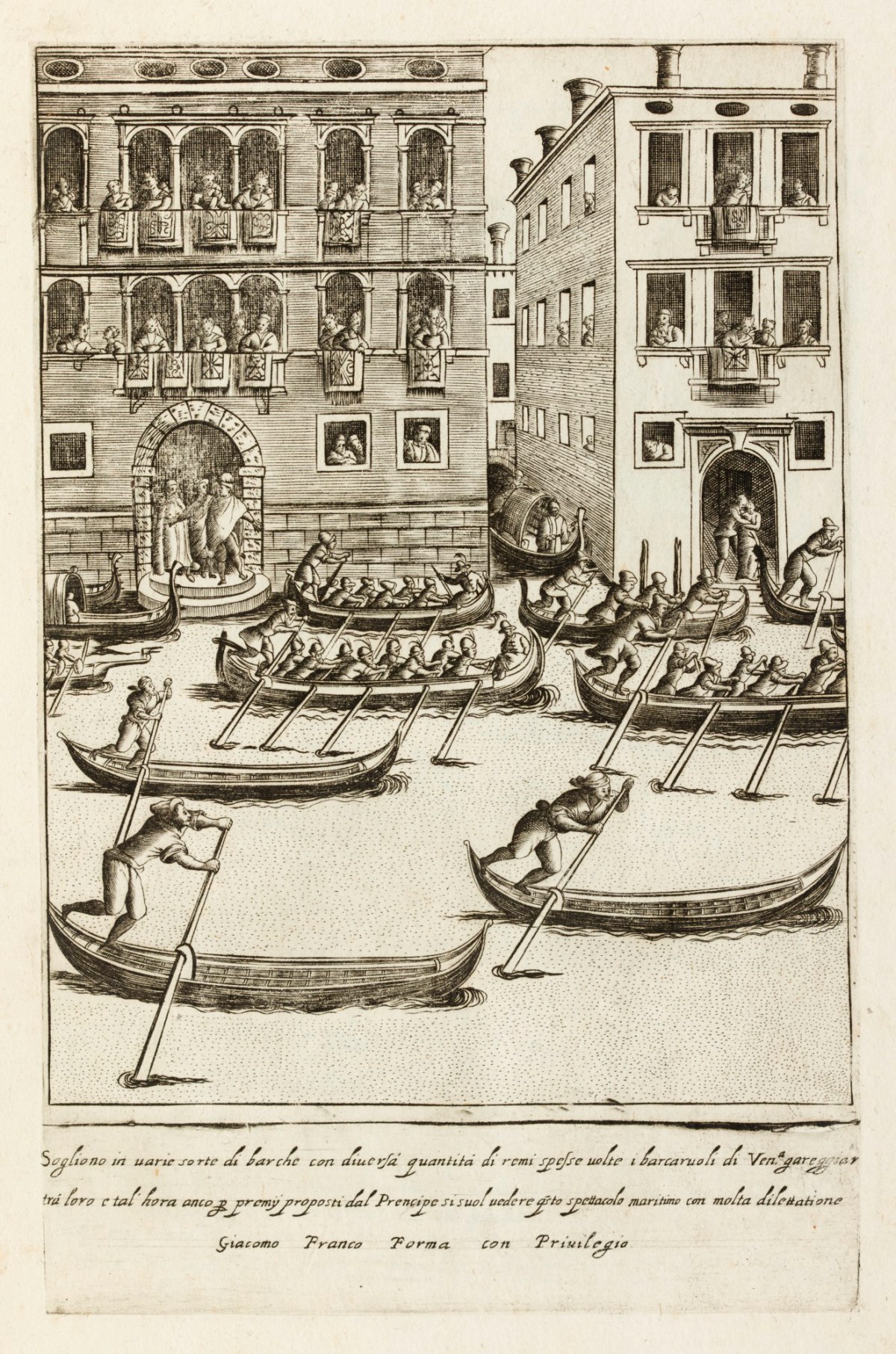 Unsigned, Racing of gondolas and rowing boats in Venice by men.