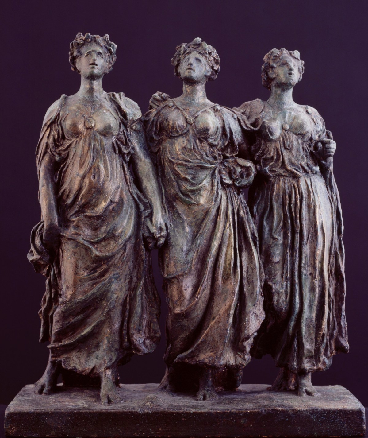 Lord Leighton PRA, Sketch model for a group of three figures in 'The Daphnephoria'