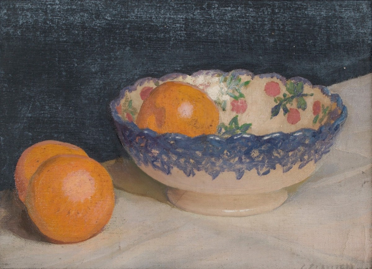 Sir George Clausen RA, Still life with patterned bowl and oranges