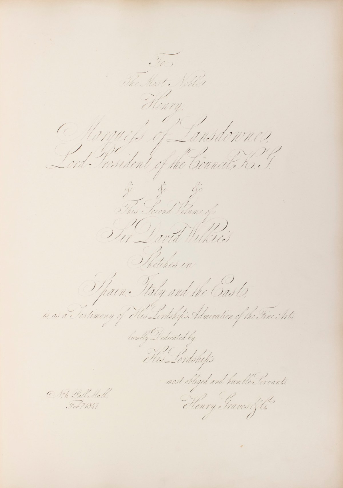 Henry Graves, Lithographed dedication to Henry Marquess of Lansdowne