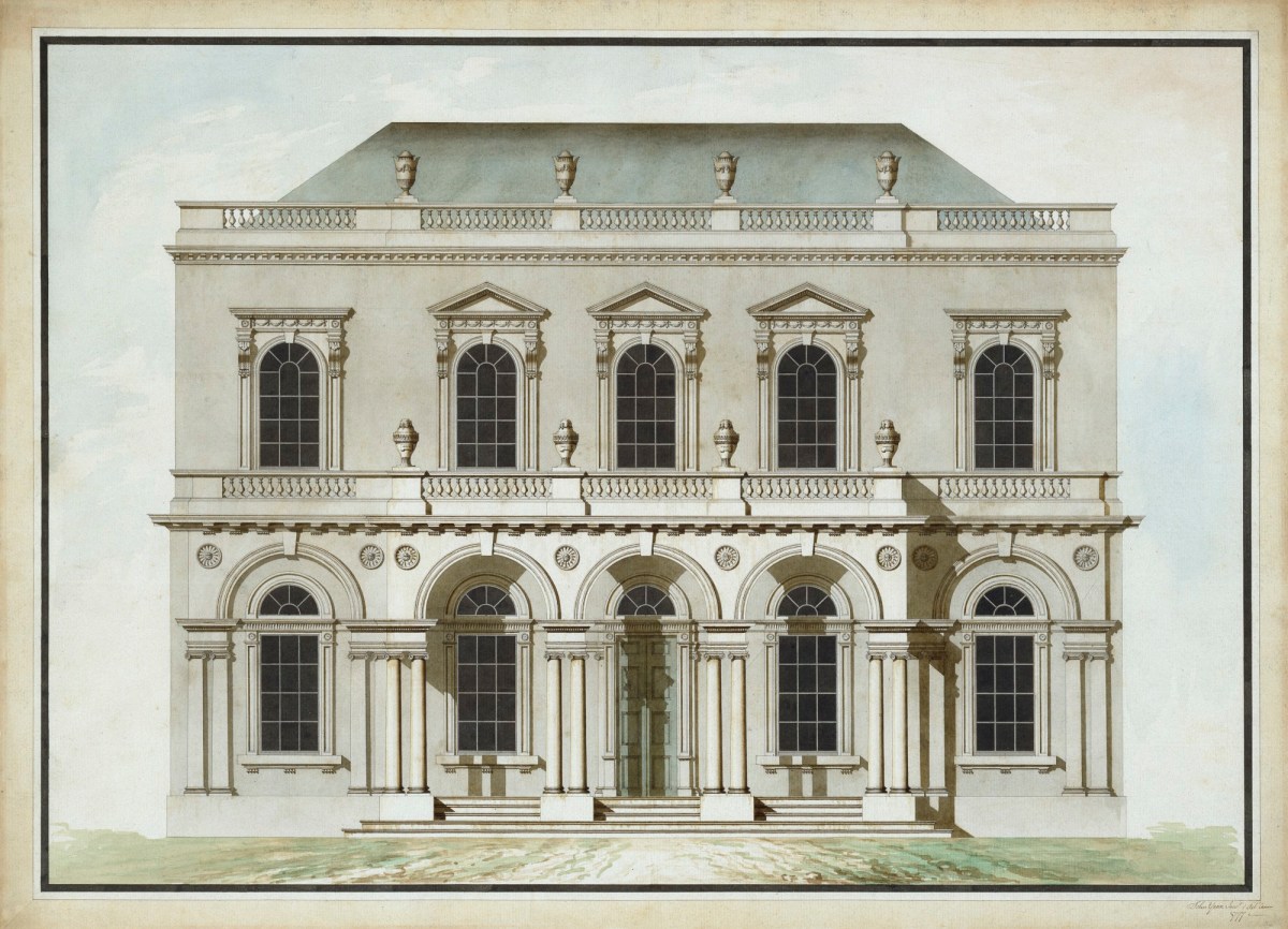 John Yenn RA, Design for a villa with Doric portico: elevation