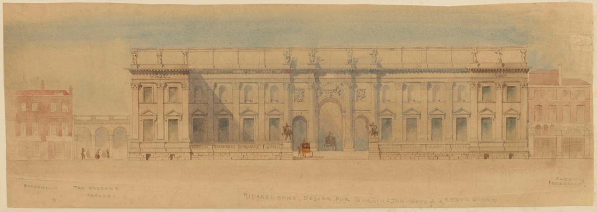 Sir James Pennethorne, Alternative design, not executed, for Piccadilly frontage, Burlington House, Piccadilly, Westminster, London, for the National Gallery of Art: elevation