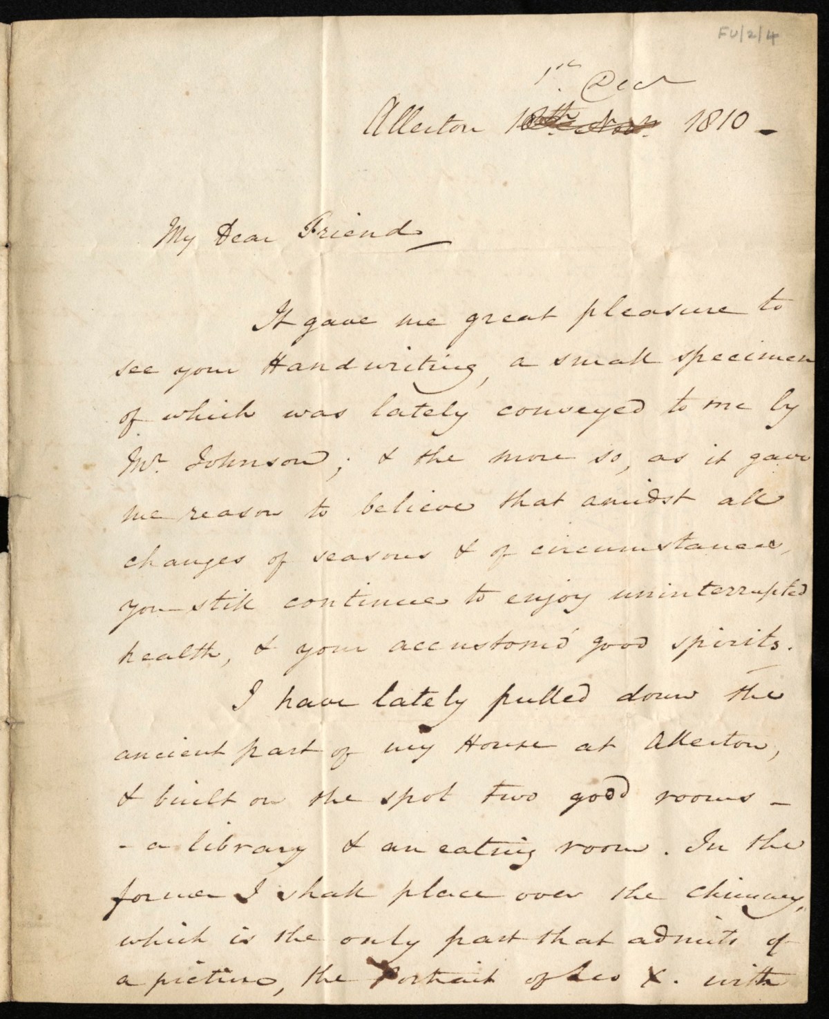 , W. Roscoe, Allerton, to Henry Fuseli
