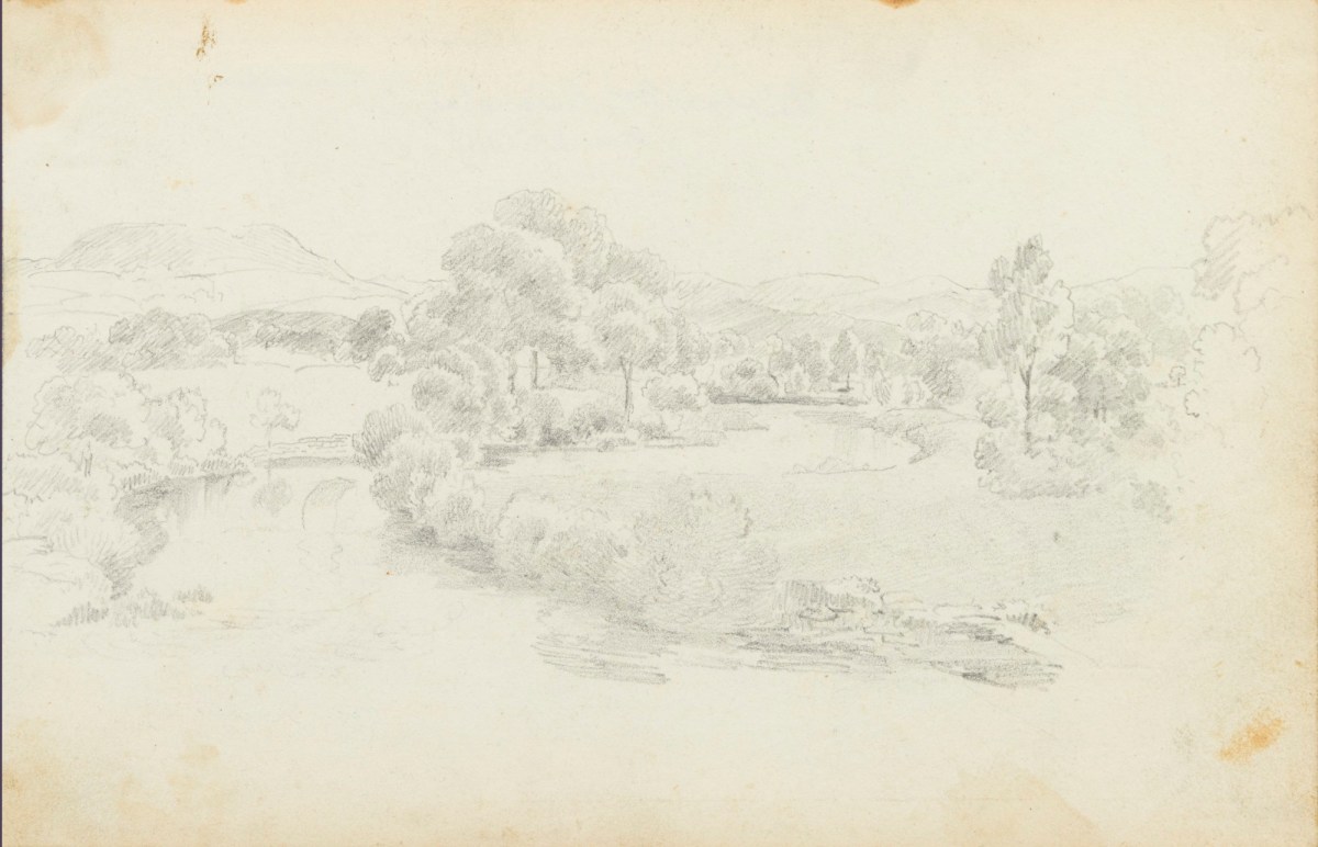 Philip Reinagle RA, Sketch of a landscape with a river near Clappersgate