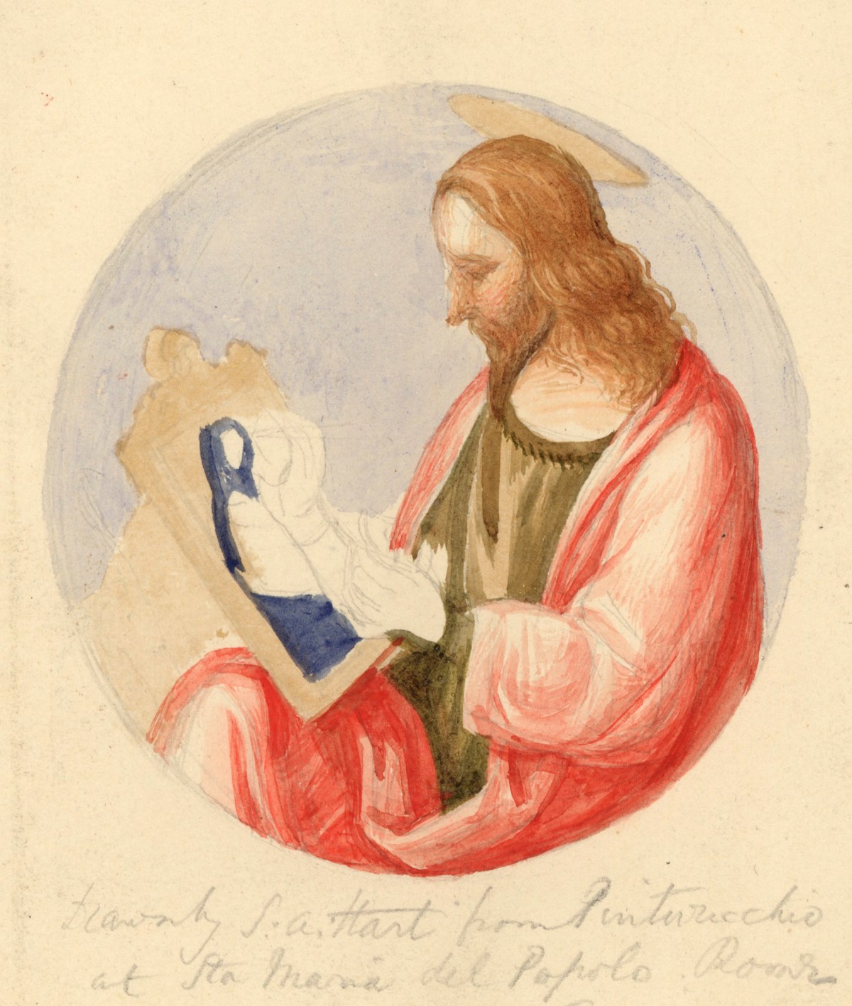 Solomon Alexander Hart RA, Watercolour study of the figure of Christ after Pinturicchio