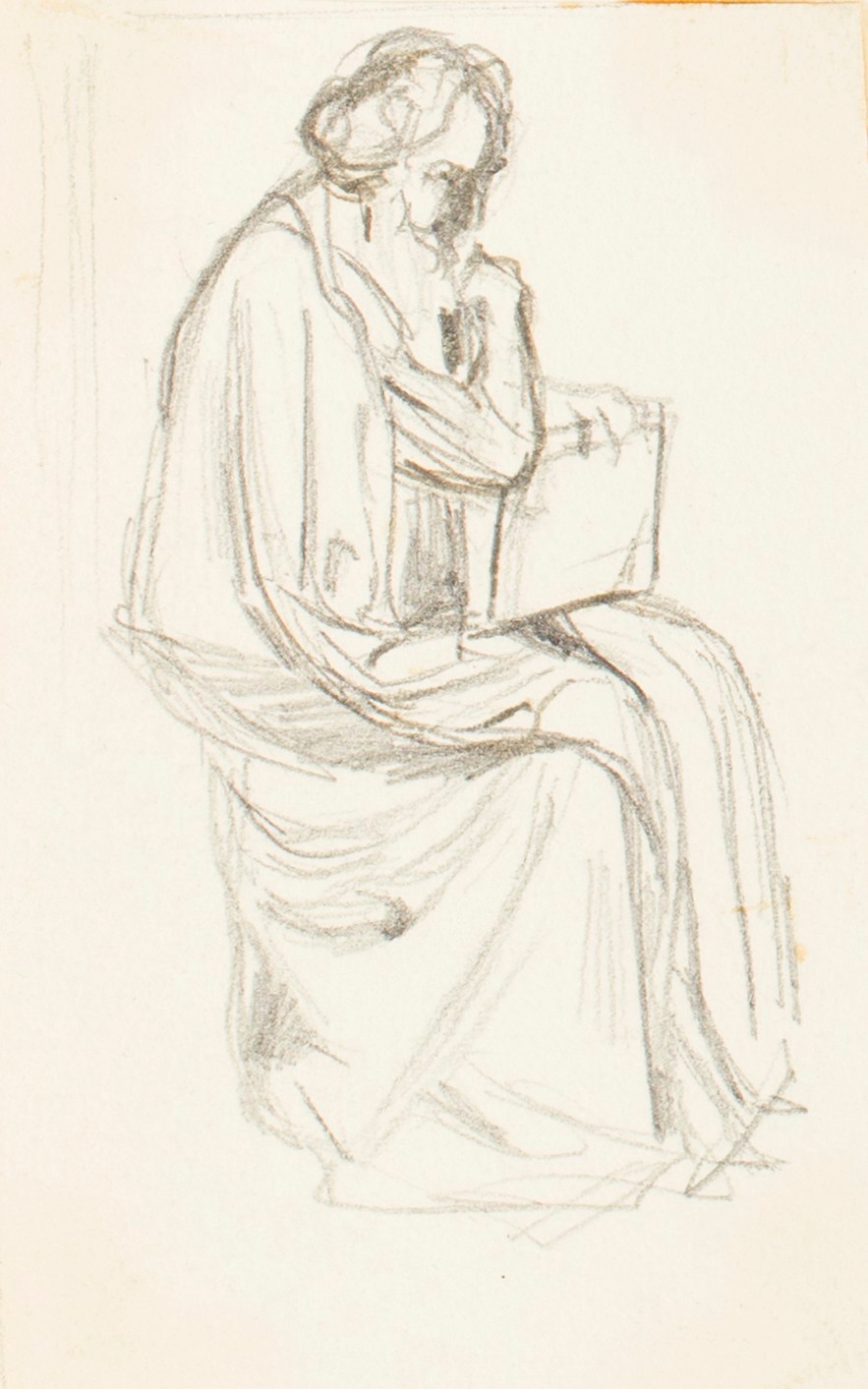 Henry Hugh Armstead RA, A seated male figure in profile, for carvings at Llandaff Cathedral