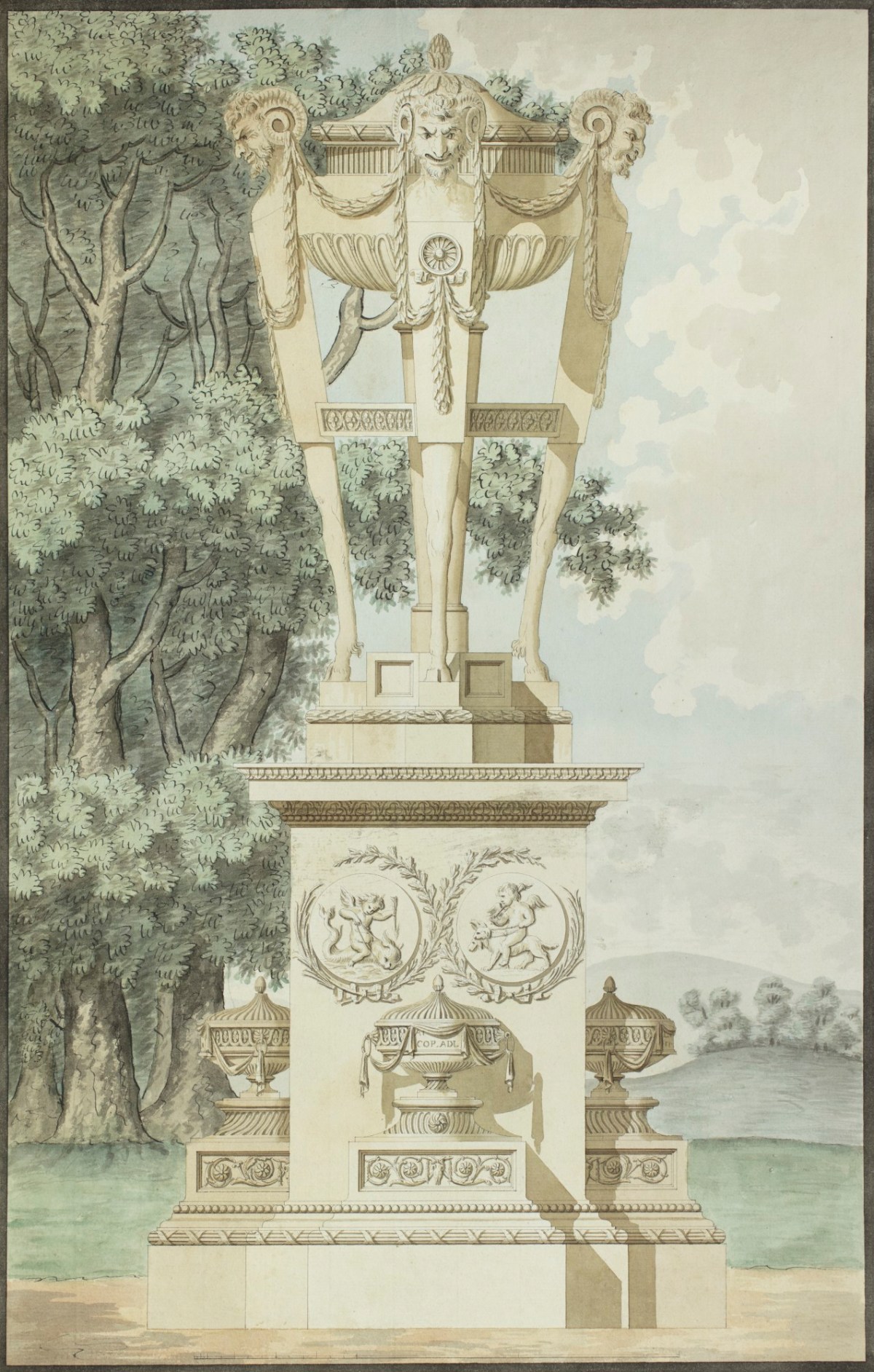 Sir William Chambers RA, Design, almost as executed, for the Temple of Diana, Blenheim Palace, Oxfordshire: detail elevation of urn