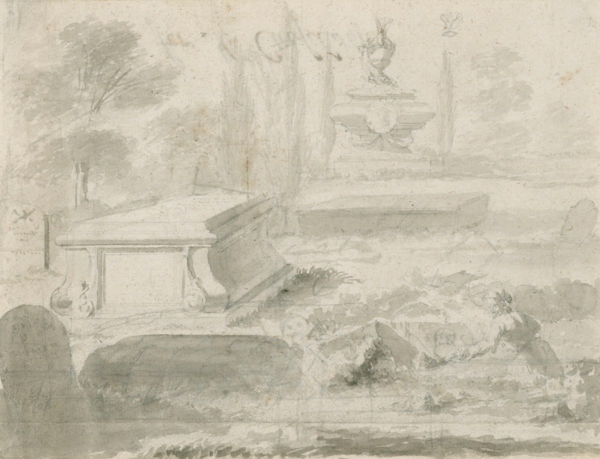 Jacob Schijnvoet, Figures in a graveyard, relating to Cheselden's Osteographia