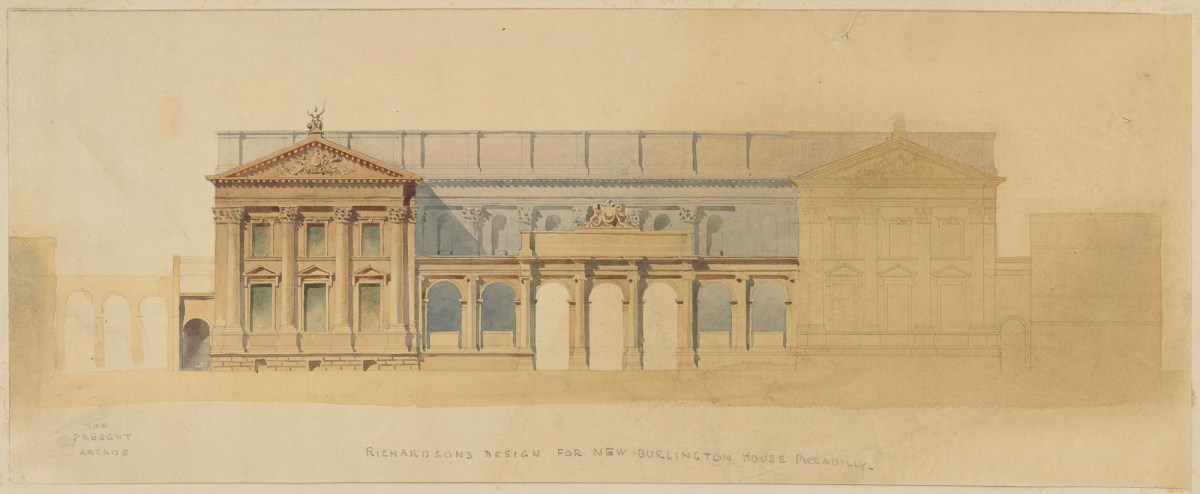 Sir James Pennethorne, Alternative design, not executed, for Piccadilly frontage, Burlington House, Piccadilly, Westminster, London, for the National Gallery of Art: elevation