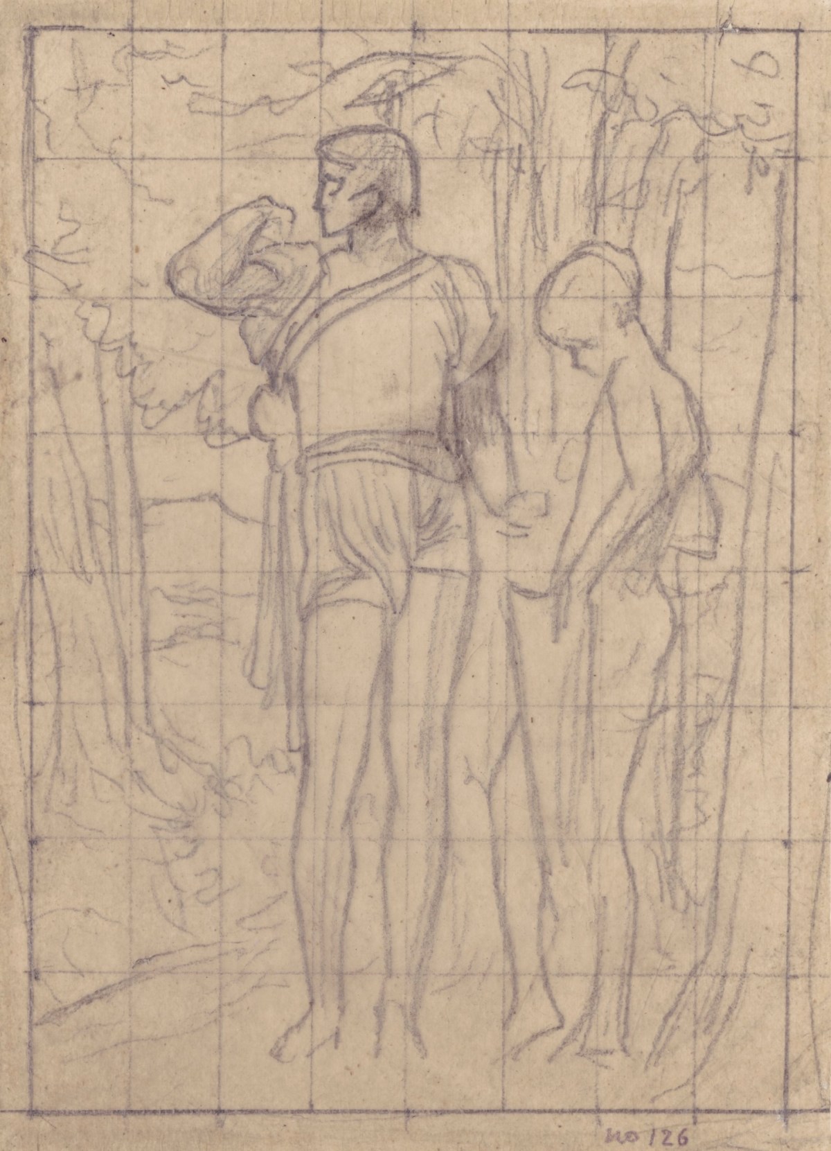 Lord Leighton PRA, Squared up tracing for 'Jonathan's Token to David'