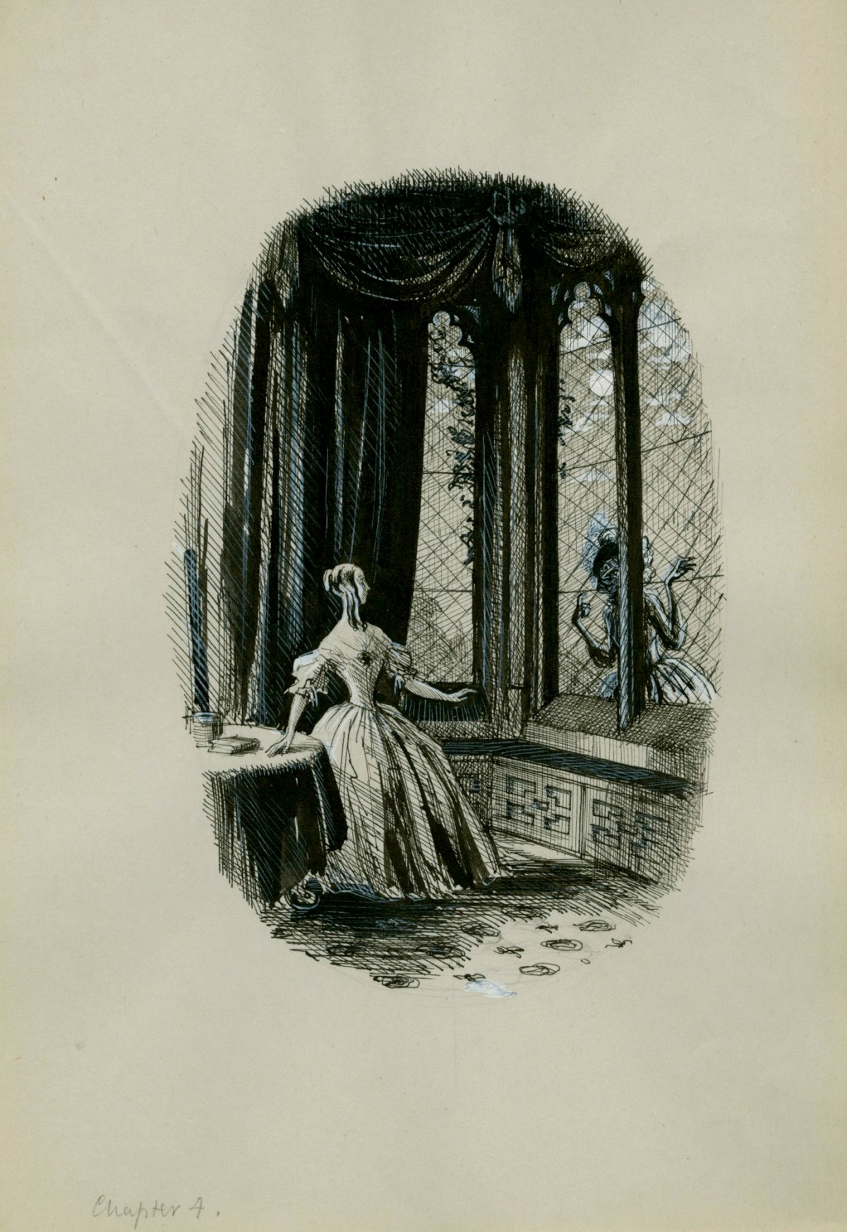 Charles W. Stewart, 'I stared in something like horror upon the large and rather hollow features', illustration for Chapter 4 of Uncle Silas