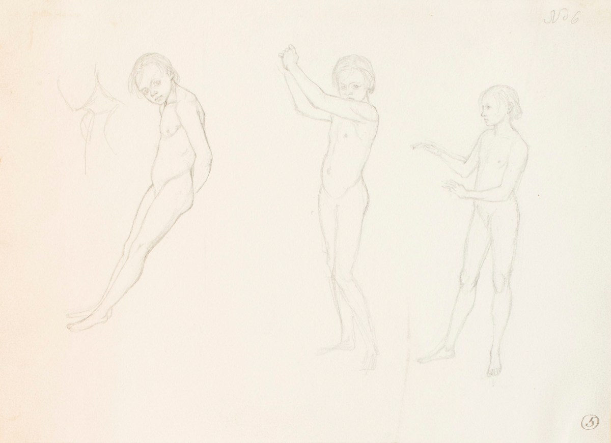 Henry Hugh Armstead RA, Nude studies of a standing child for the 'History of the Shirleys' reliefs