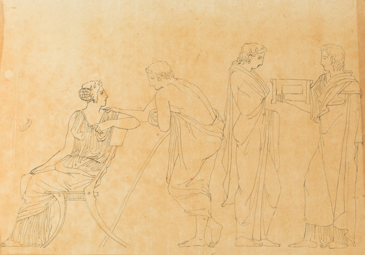 Pietro Santi Bartoli, Plate 98: Roman soldiers cutting trees and transporting trunks while Pretorian soldiers guarding the buildings