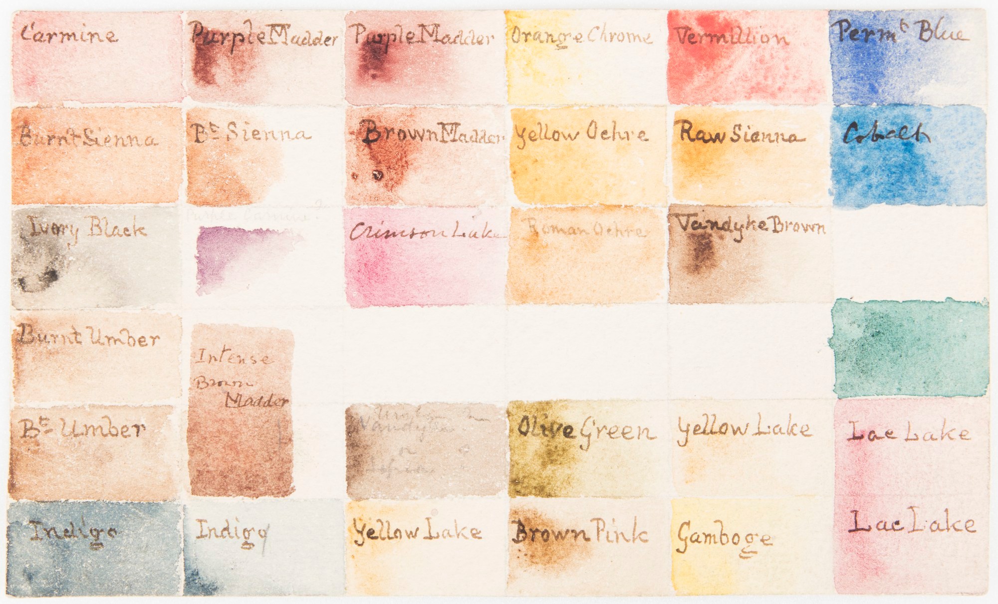 Watercolour test paper taken from travelling watercolour box owned by J.M.W. Turner, R.A.  100 mm x 170 mm. © Photo: Royal Academy of Arts, London.